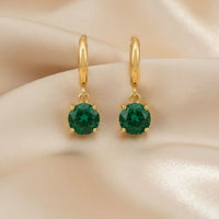 18K Gold Plated Emerald Solitaire Drop Earrings - RACHIVA
