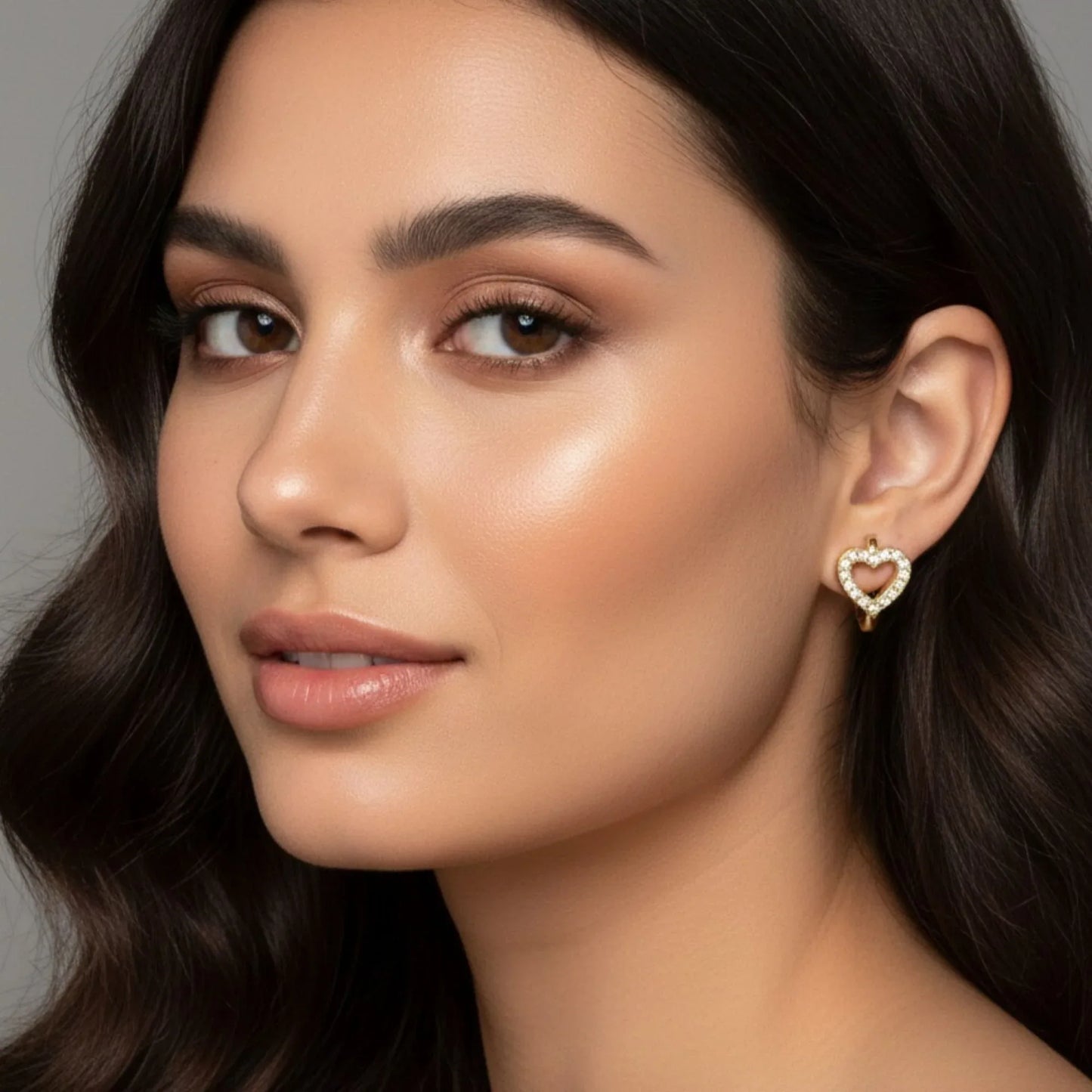 18K Gold Plated CZ Heart Outline Earrings - RACHIVA