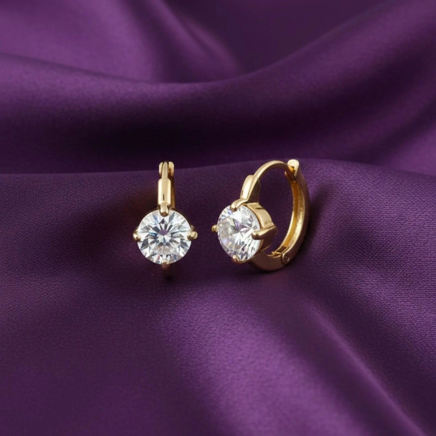 18K Gold Plated Classic Solitaire Hoop Earrings - RACHIVA