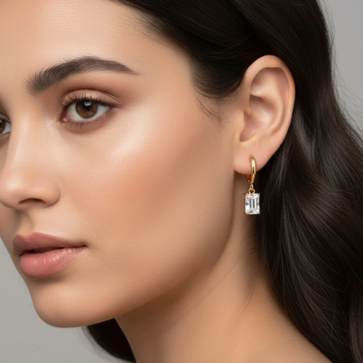 18K Gold Plated Emerald Cut Drop Earrings - RACHIVA