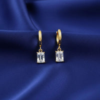 18K Gold Plated Emerald Cut Drop Earrings - RACHIVA