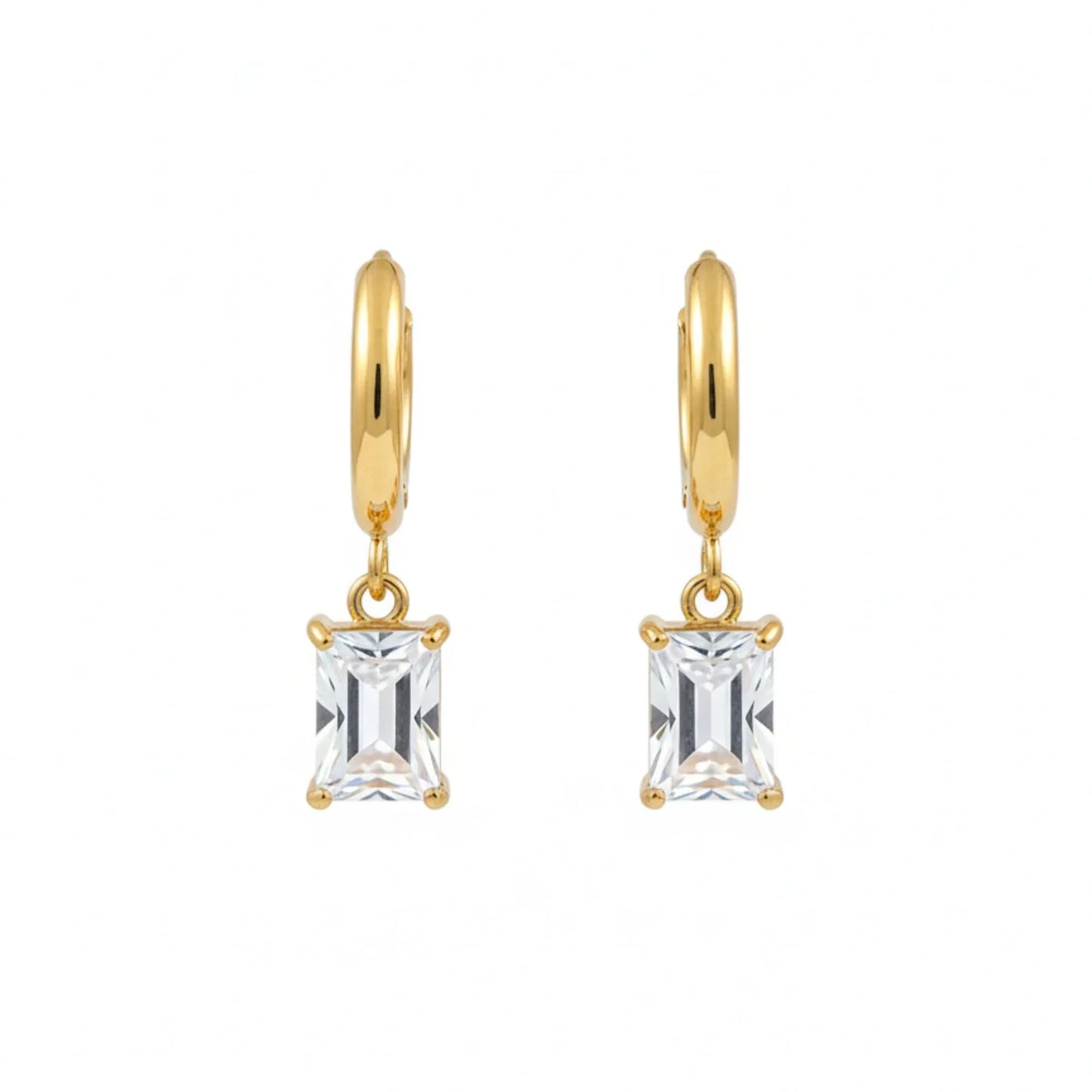 18K Gold Plated Emerald Cut Drop Earrings - RACHIVA