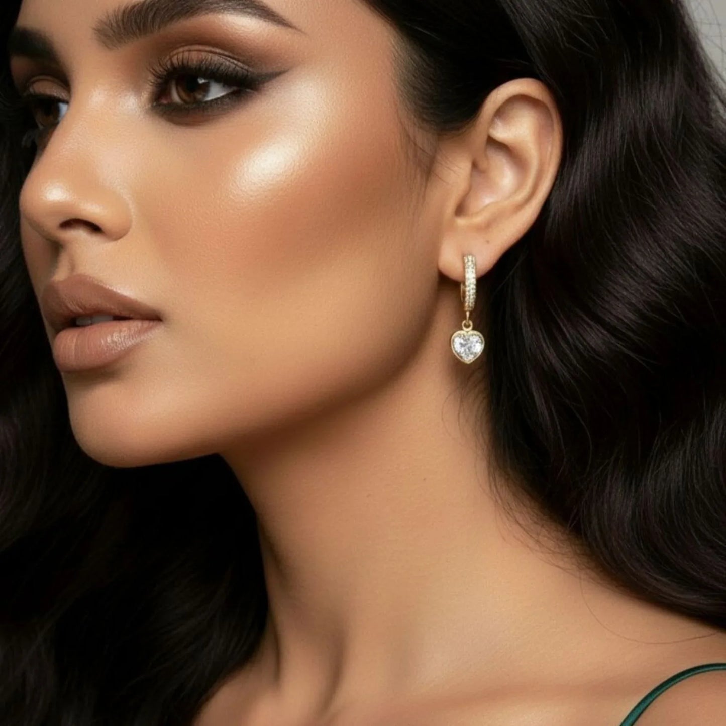 18K Gold Plated Heart Solitaire Hoop Earrings - RACHIVA