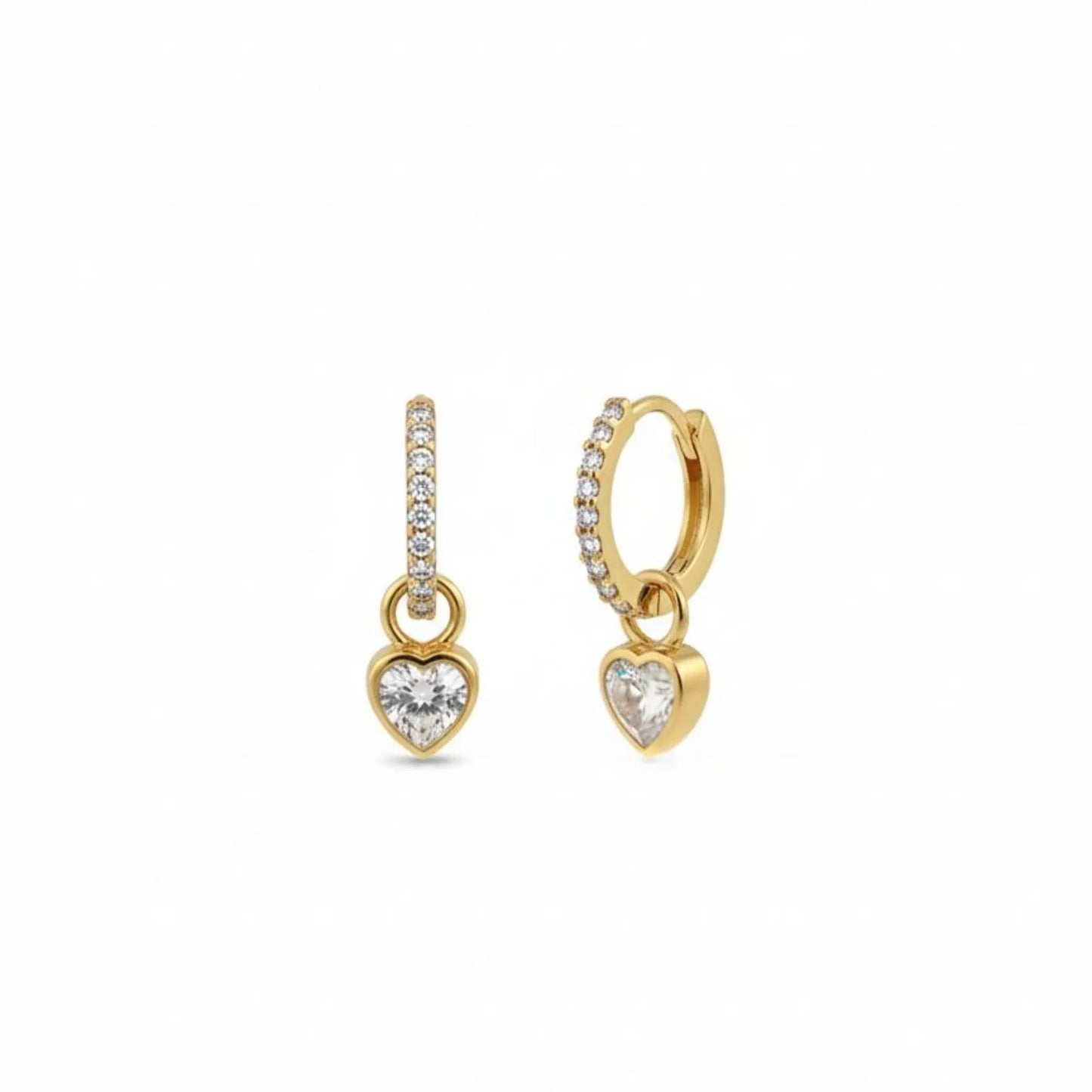 18K Gold Plated Heart Solitaire Hoop Earrings - RACHIVA