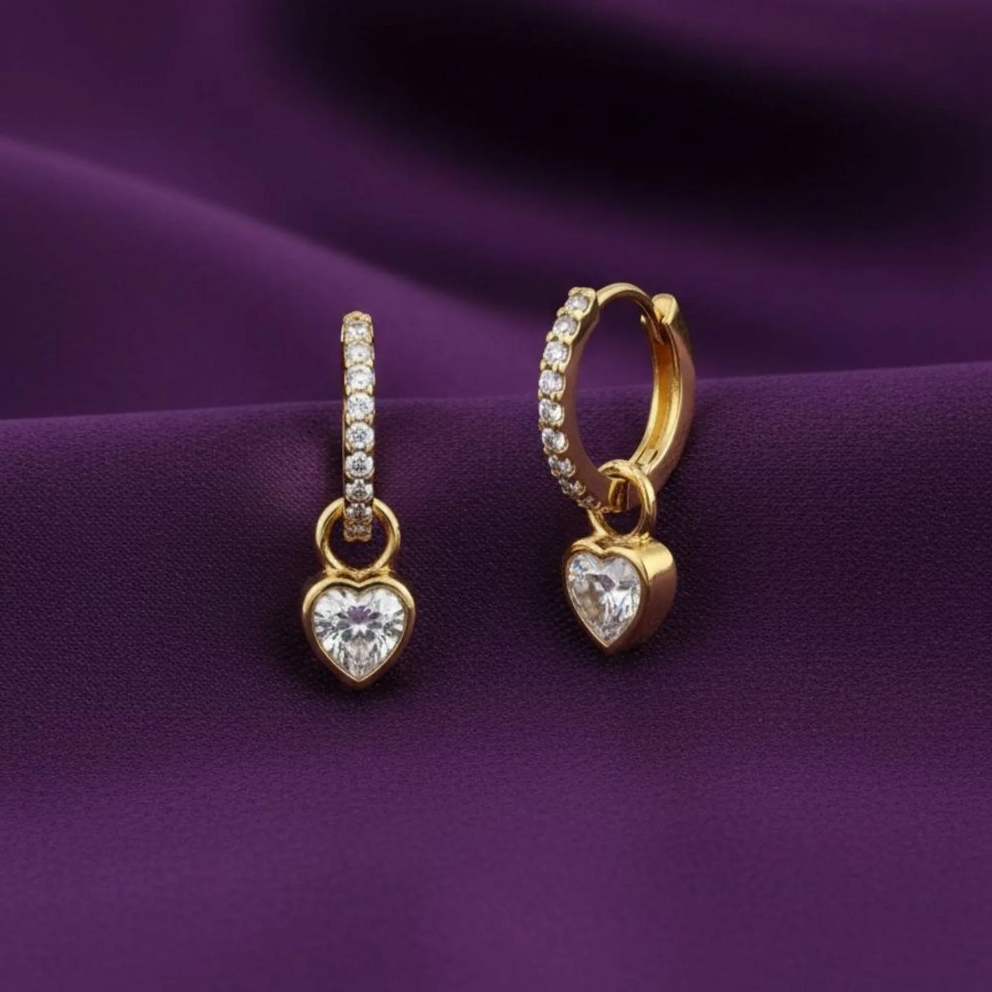 18K Gold Plated Heart Solitaire Hoop Earrings - RACHIVA