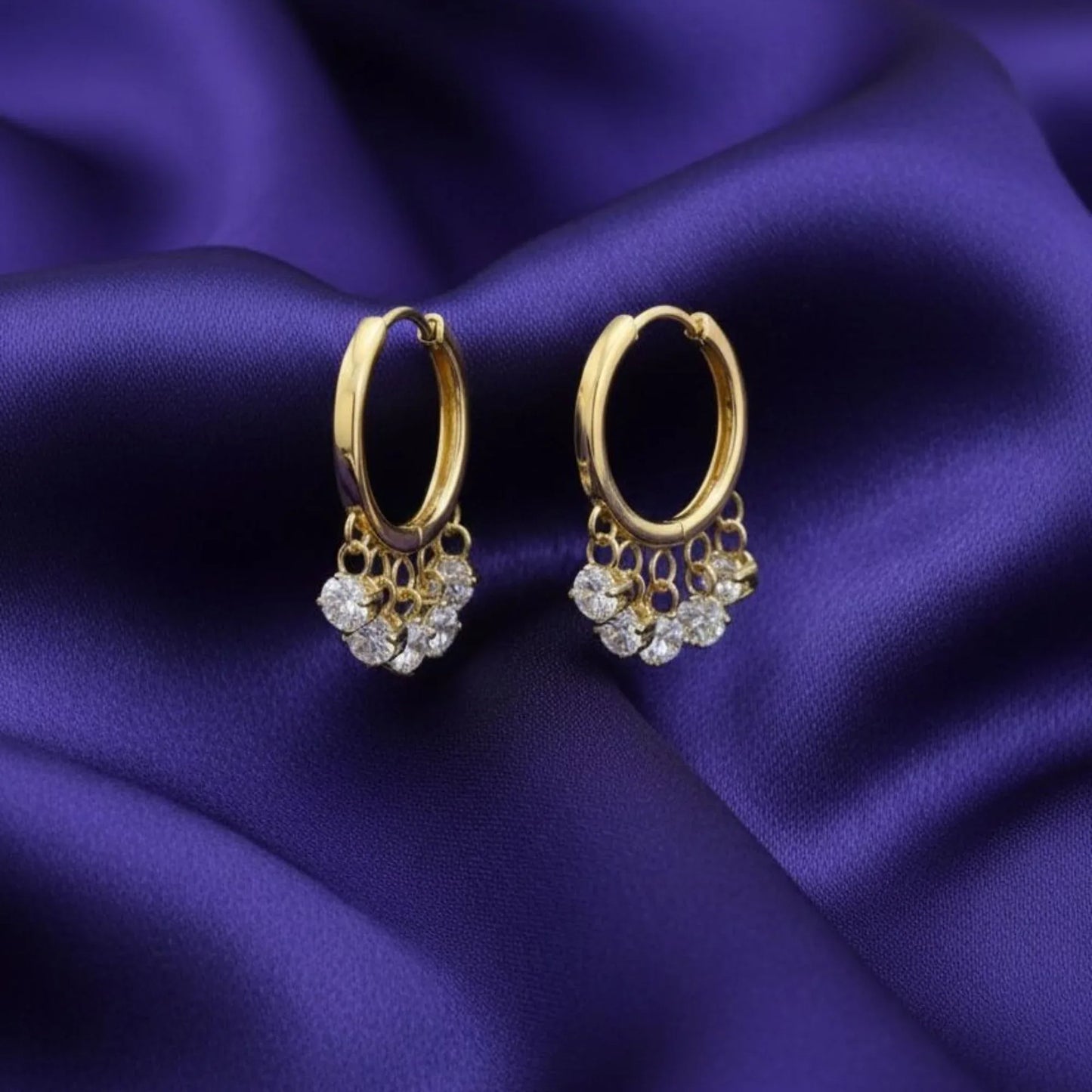 18K Gold Plated Cluster Drop Zircon Hoop Earrings - RACHIVA