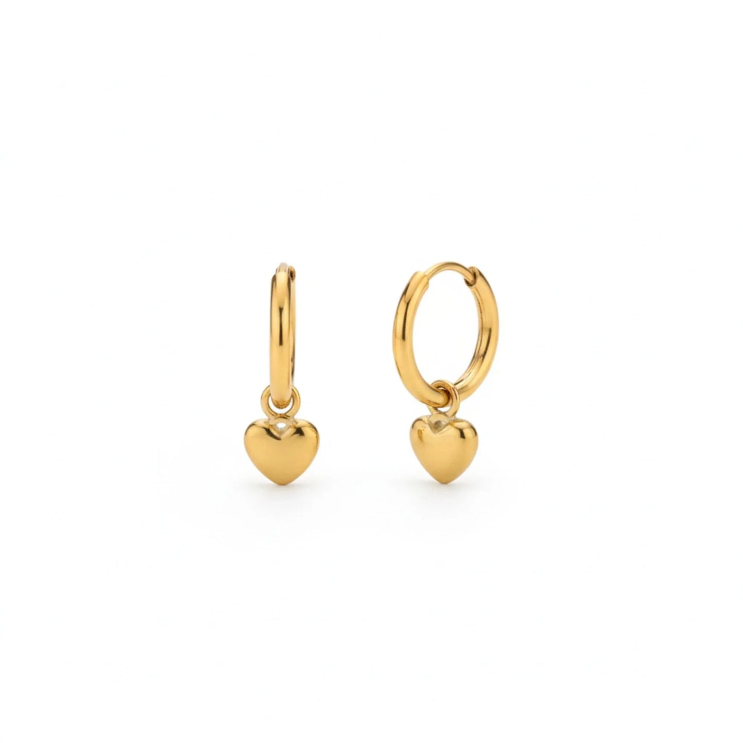 18K Gold Plated Heart Charm Hoop Earrings - RACHIVA