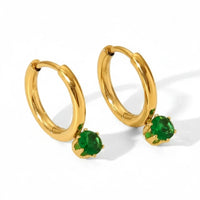 18K Gold Plated Green Zircon Hoop Earrings - RACHIVA