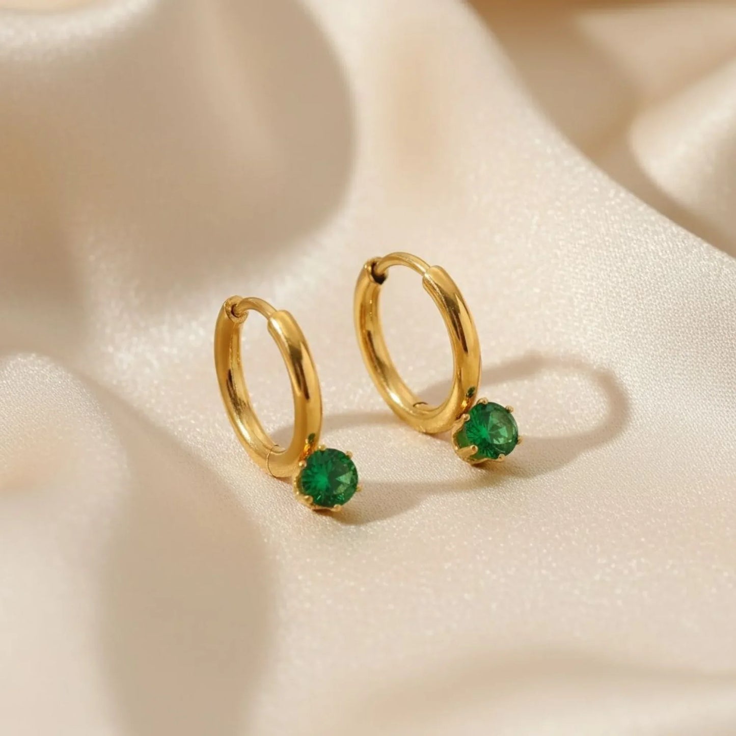 18K Gold Plated Green Zircon Hoop Earrings - RACHIVA