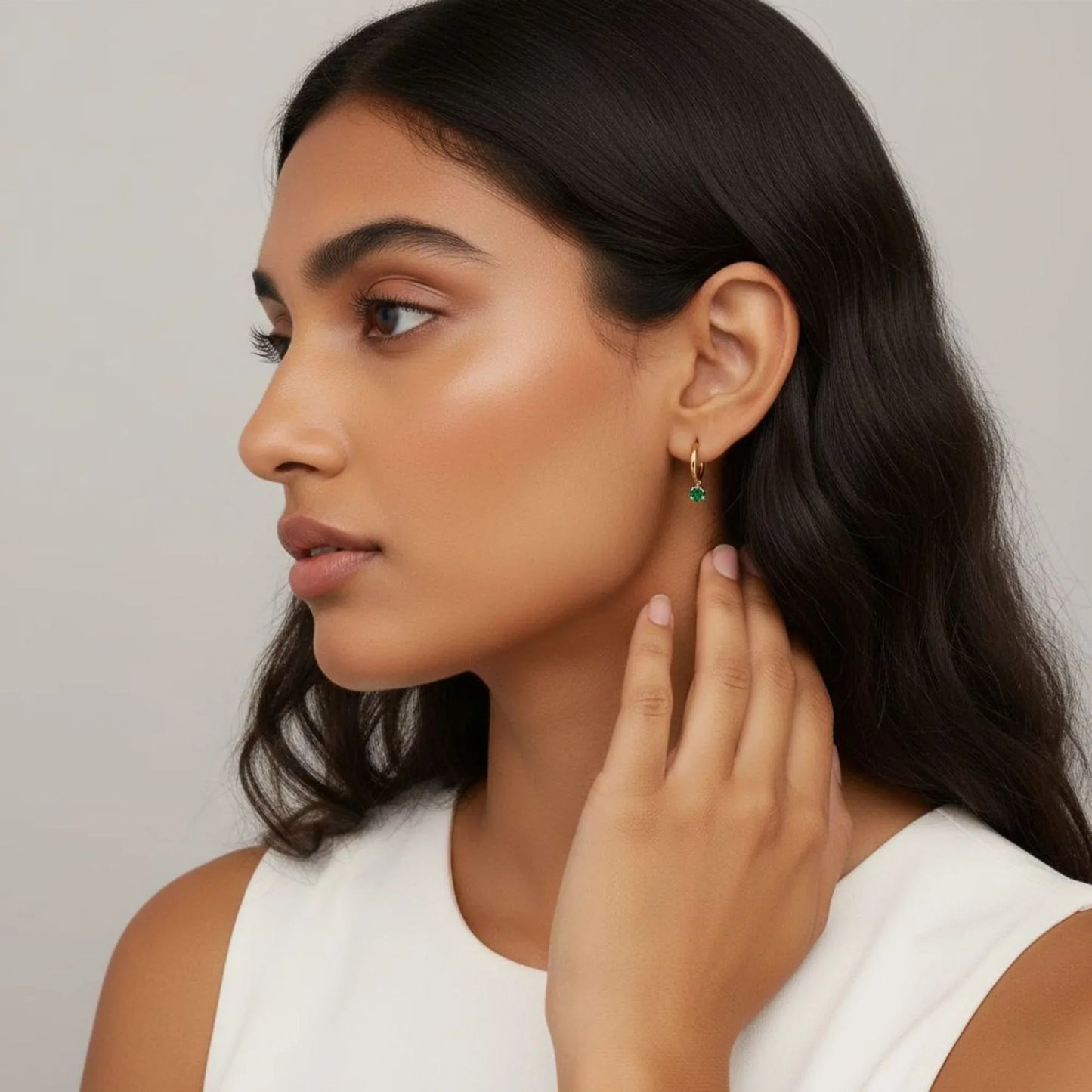 18K Gold Plated Green Zircon Hoop Earrings - RACHIVA