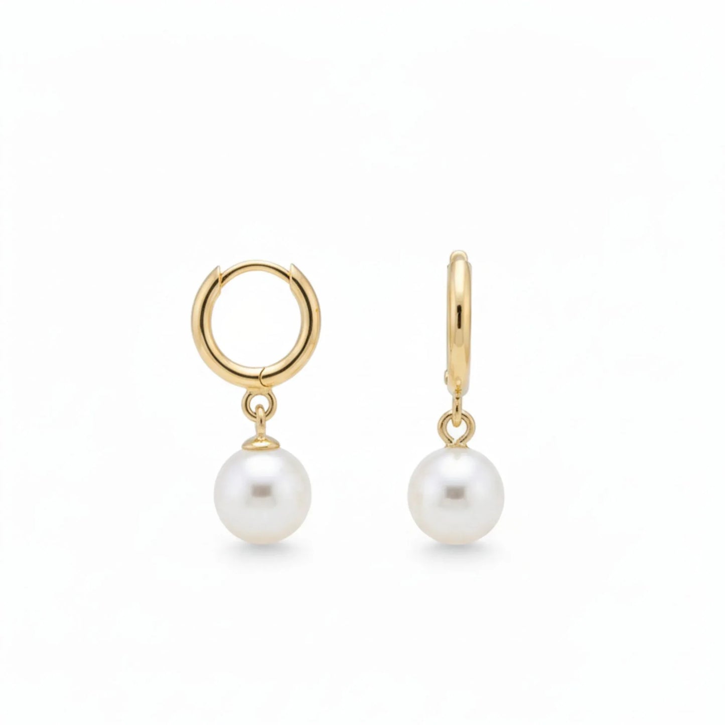 18K Gold Plated Pearl Drop Hoop Earrings - RACHIVA