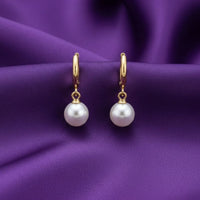 18K Gold Plated Pearl Drop Hoop Earrings - RACHIVA