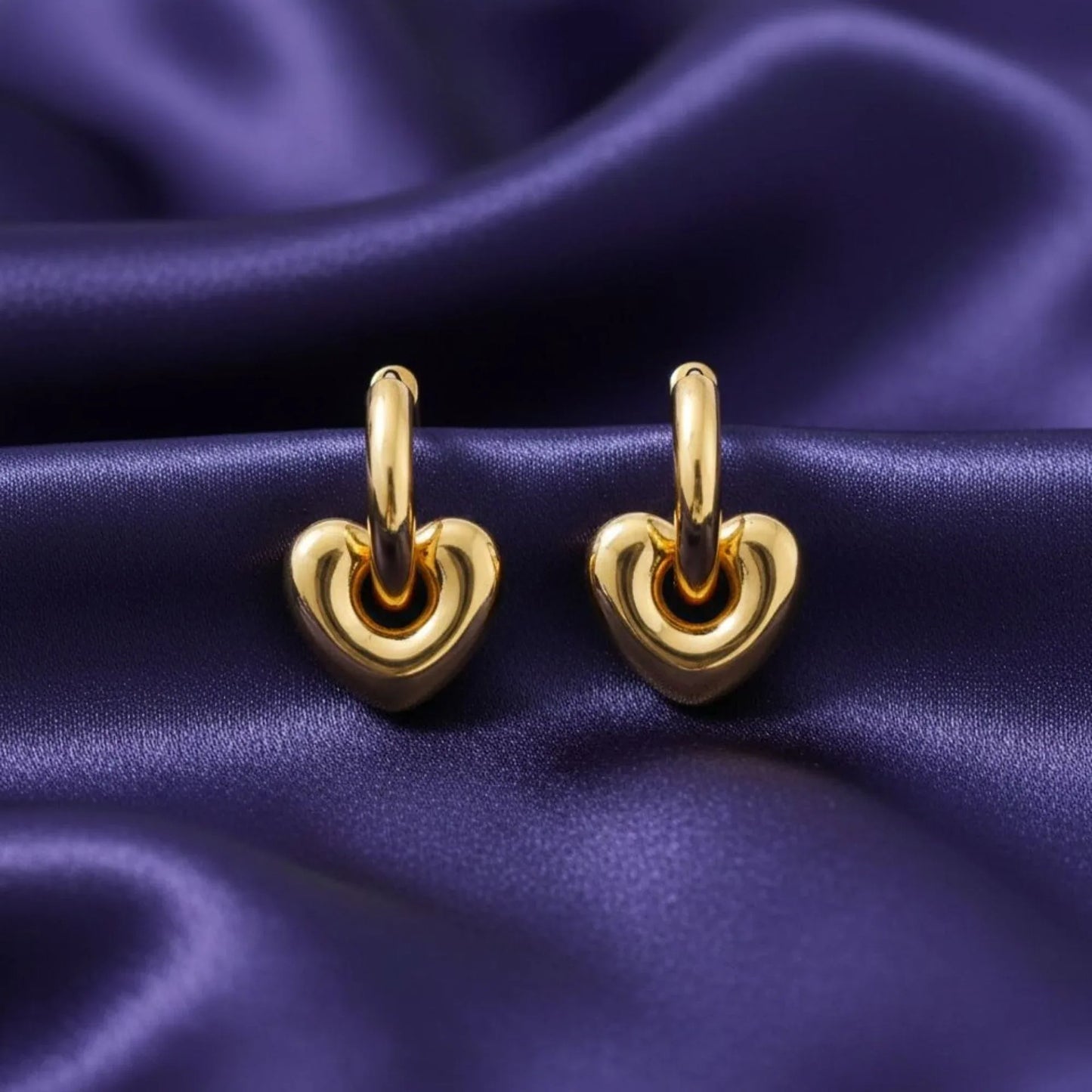 18K Gold Plated Puffy Heart Earrings - RACHIVA