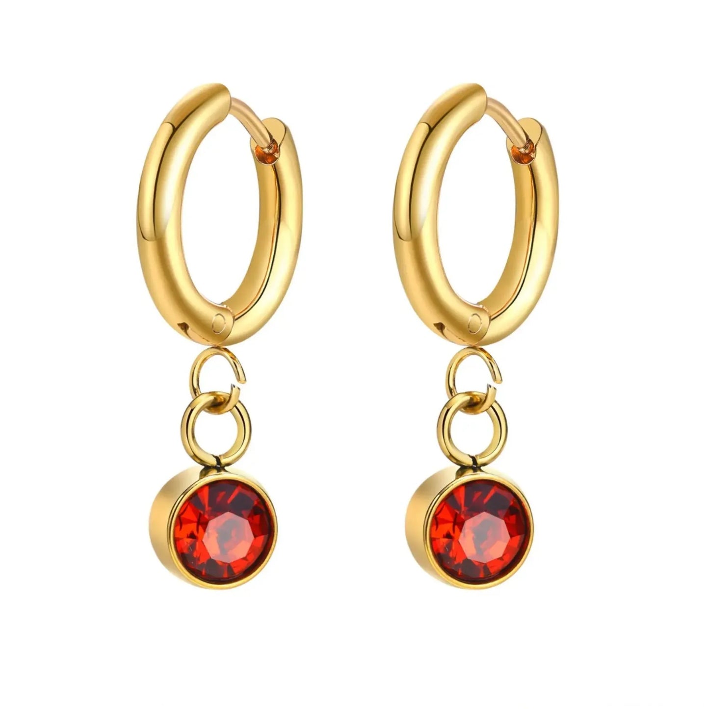 18K Gold Plated Red Zircon Drop Hoop Earrings - RACHIVA