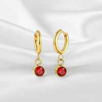 18K Gold Plated Red Zircon Drop Hoop Earrings - RACHIVA