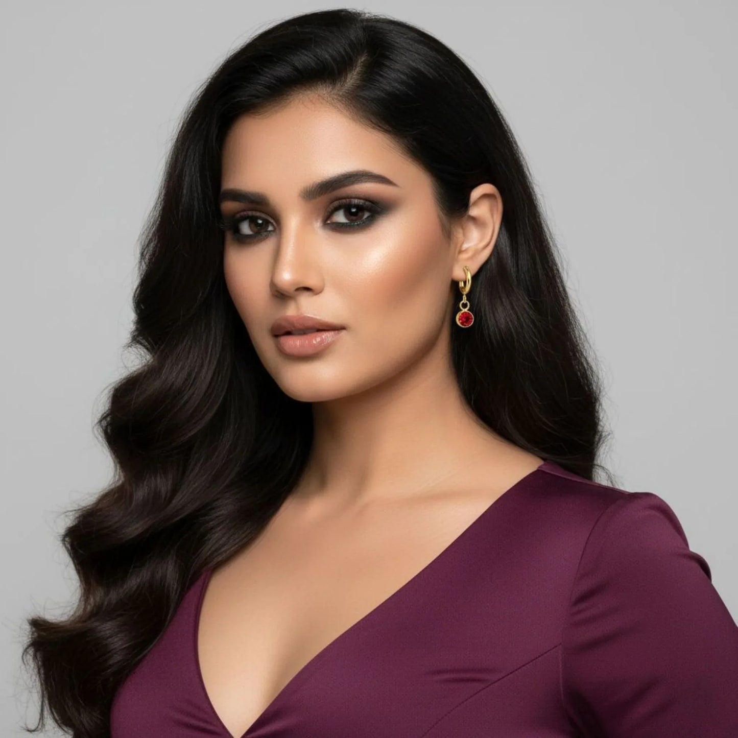 18K Gold Plated Red Zircon Drop Hoop Earrings - RACHIVA