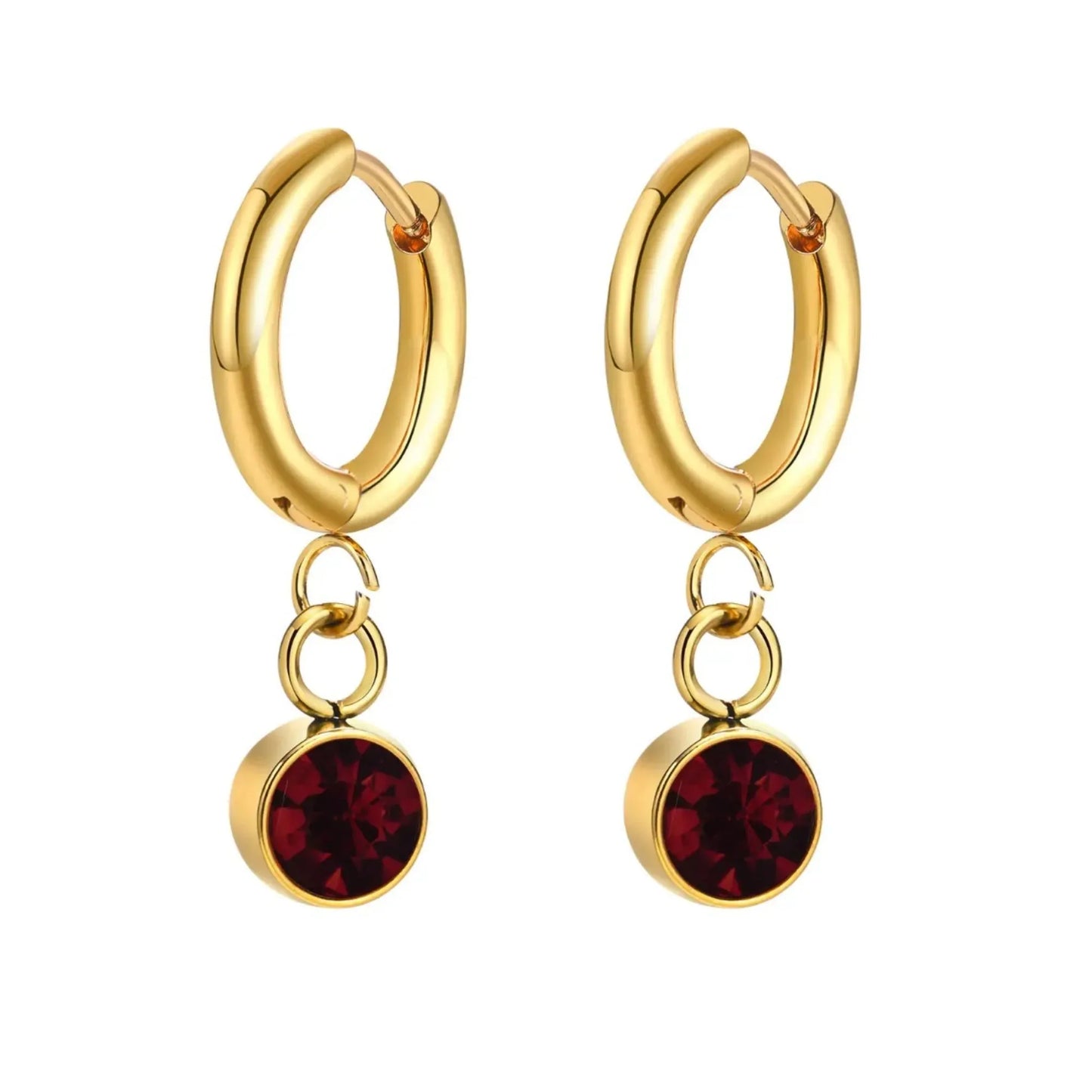 18K Gold Plated Dark Red Zircon Drop Hoop Earrings - RACHIVA