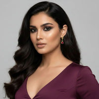 18K Gold Plated Dark Red Zircon Drop Hoop Earrings - RACHIVA