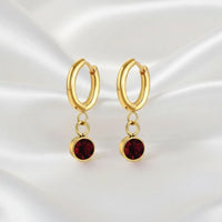 18K Gold Plated Dark Red Zircon Drop Hoop Earrings - RACHIVA
