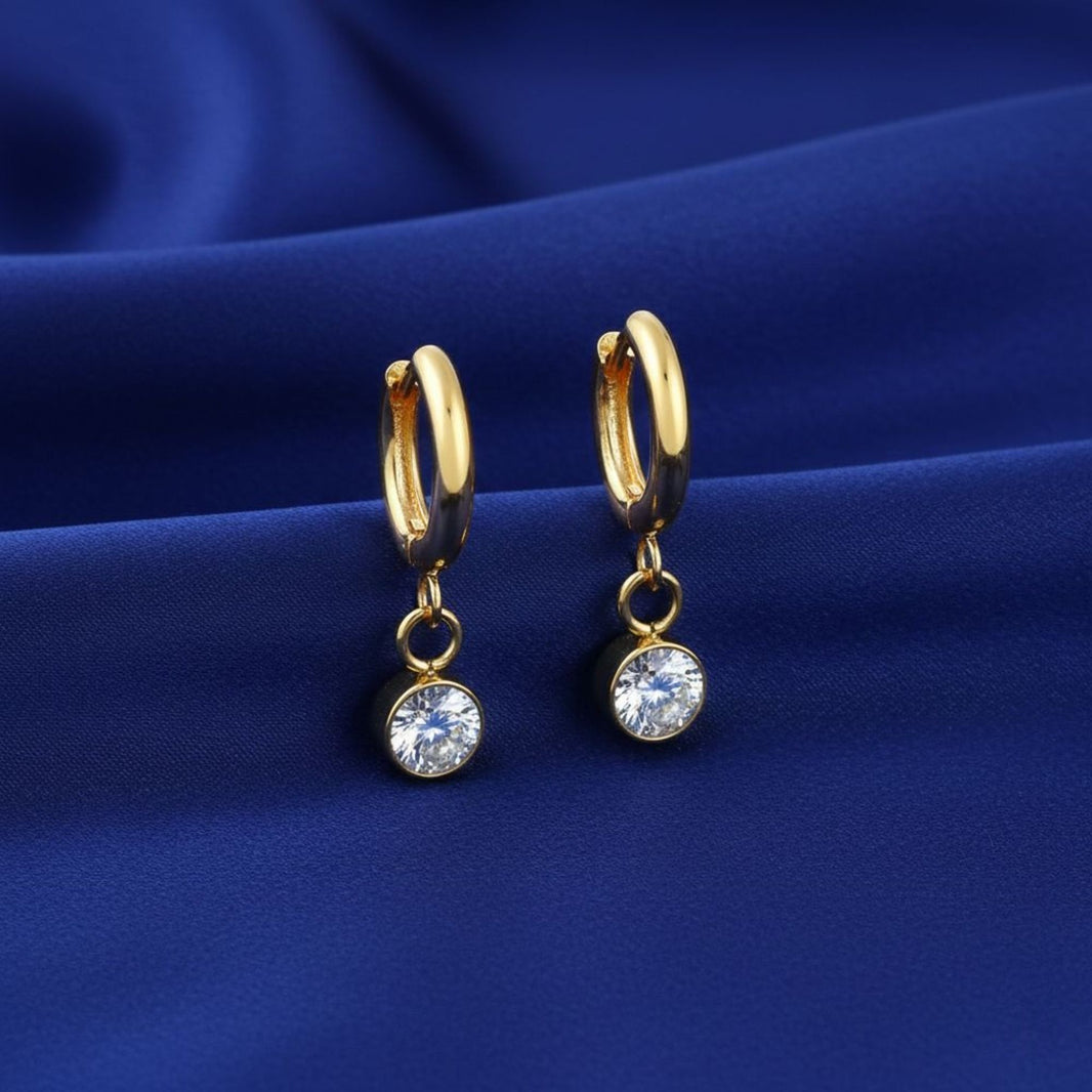 18K Gold Plated White Zircon Drop Hoop Earrings