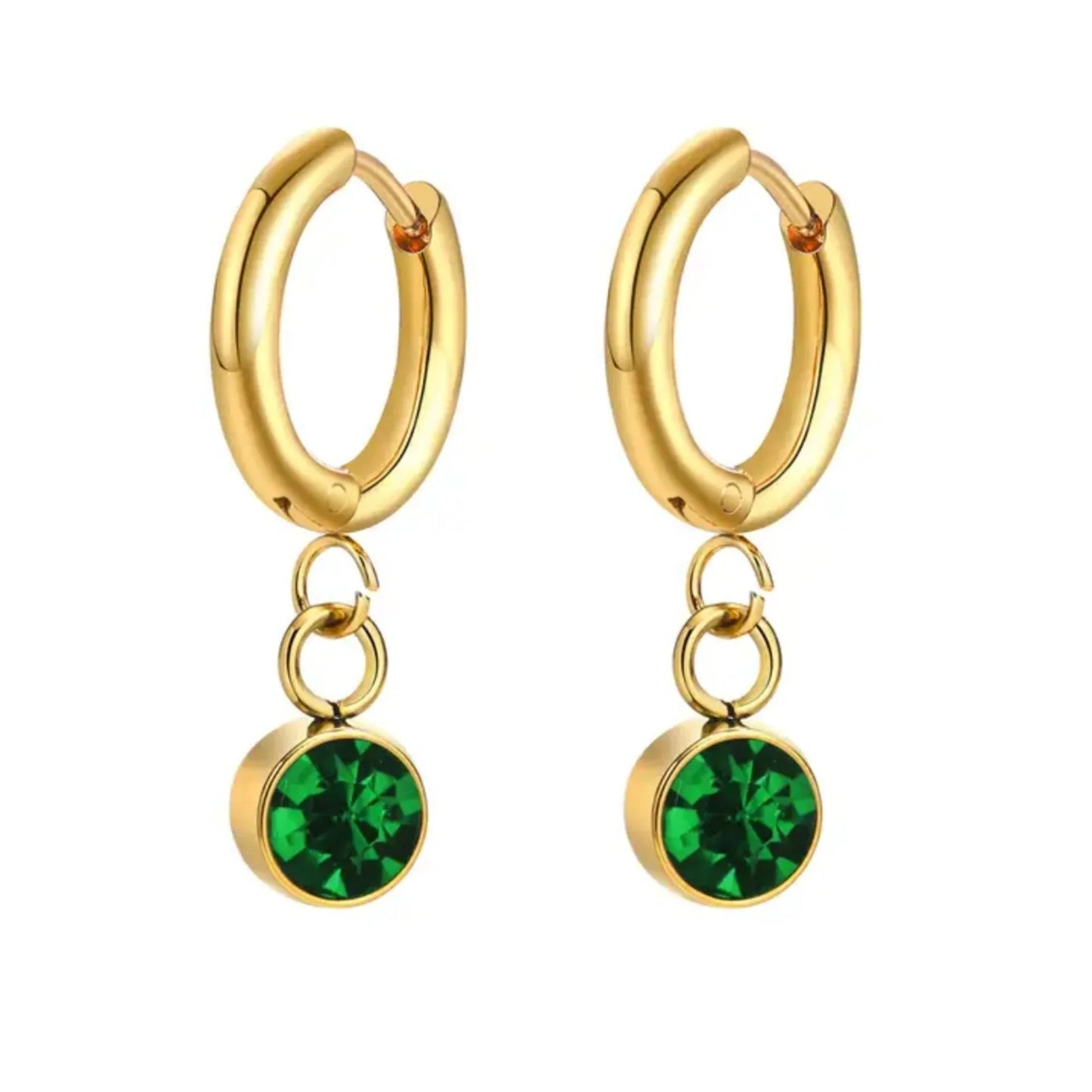 18K Gold Plated Green Zircon Drop Hoop Earrings - RACHIVA