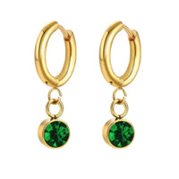 18K Gold Plated Green Zircon Drop Hoop Earrings - RACHIVA
