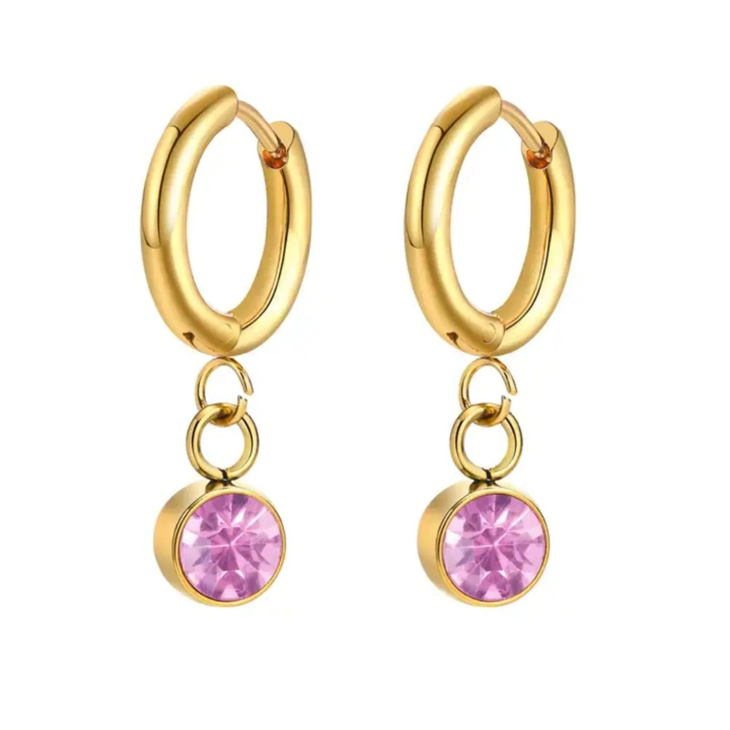 18K Gold Plated Pink Zircon Drop Hoop Earrings - RACHIVA
