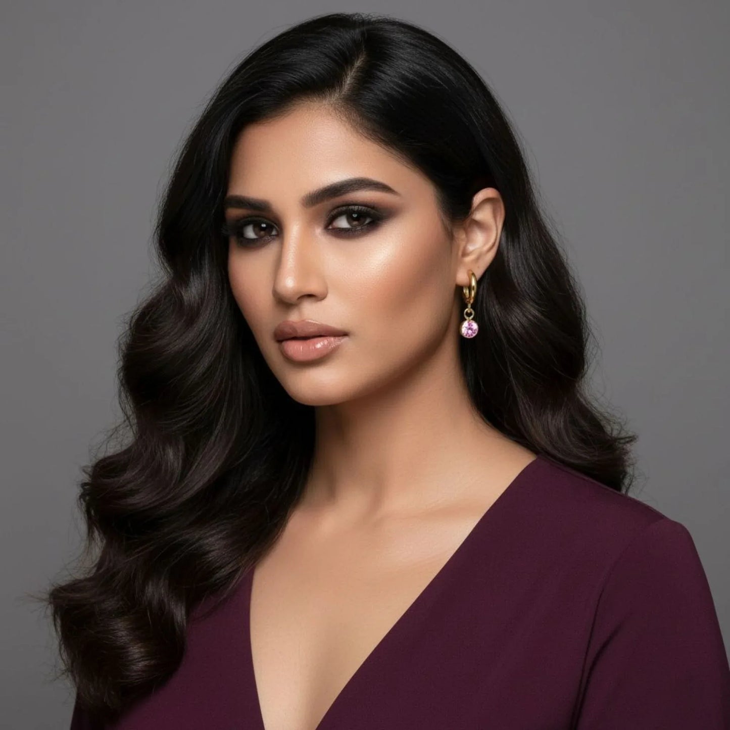 18K Gold Plated Pink Zircon Drop Hoop Earrings - RACHIVA