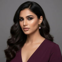 18K Gold Plated Pink Zircon Drop Hoop Earrings - RACHIVA