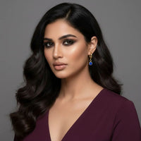 18K Gold Plated Blue Zircon Drop Hoop Earrings - RACHIVA