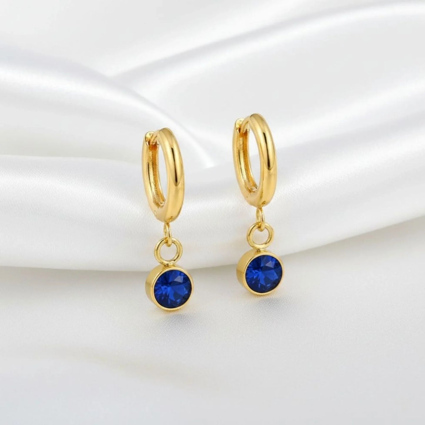 18K Gold Plated Blue Zircon Drop Hoop Earrings - RACHIVA