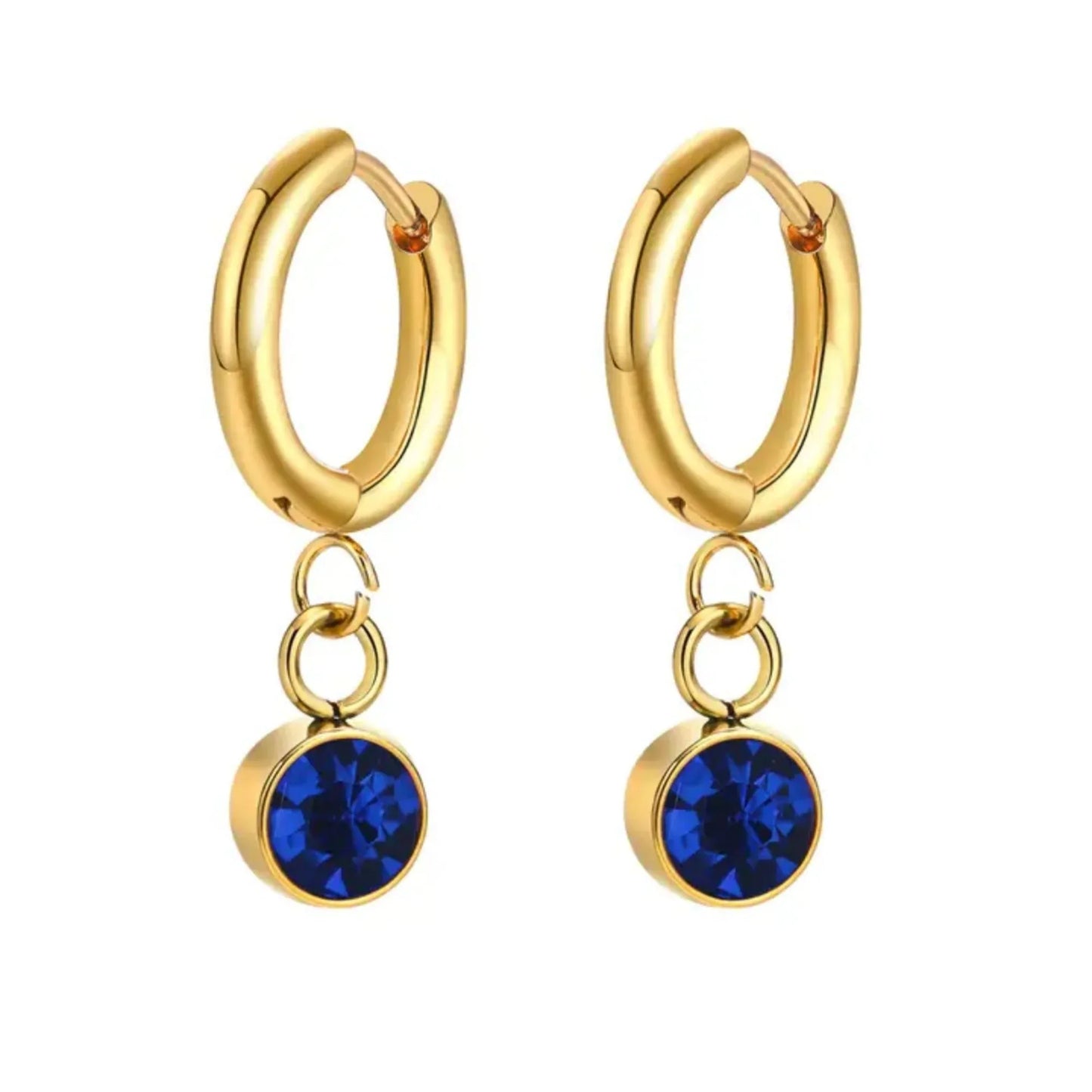 18K Gold Plated Blue Zircon Drop Hoop Earrings - RACHIVA