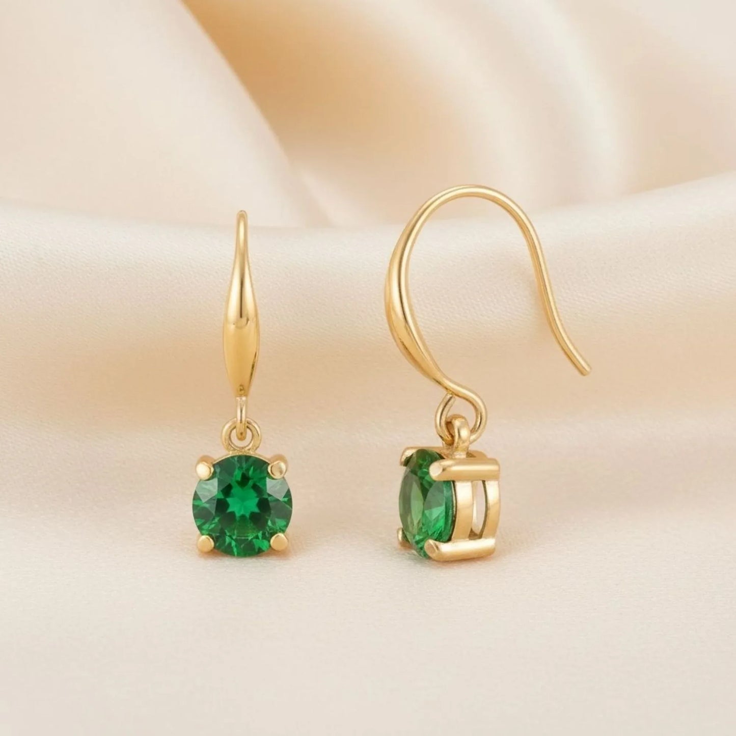 18K Gold Plated Green Zircon Hook Drop Earrings - RACHIVA
