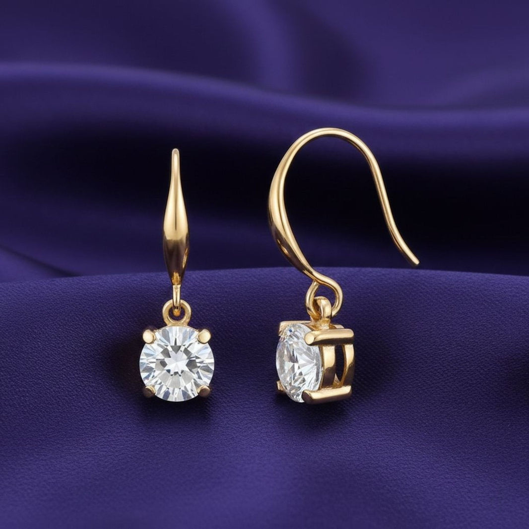 18K Gold Plated White Zircon Hook Drop Earrings