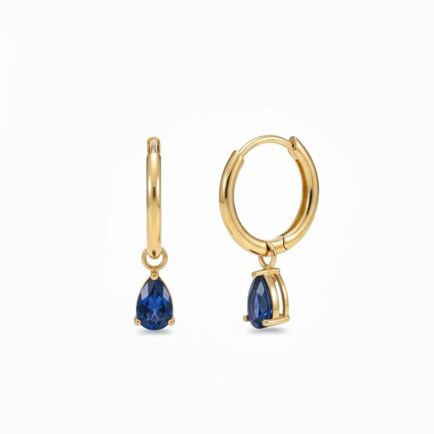 18K Gold Plated Blue Zircon Pear Drop Hoop Earrings - RACHIVA
