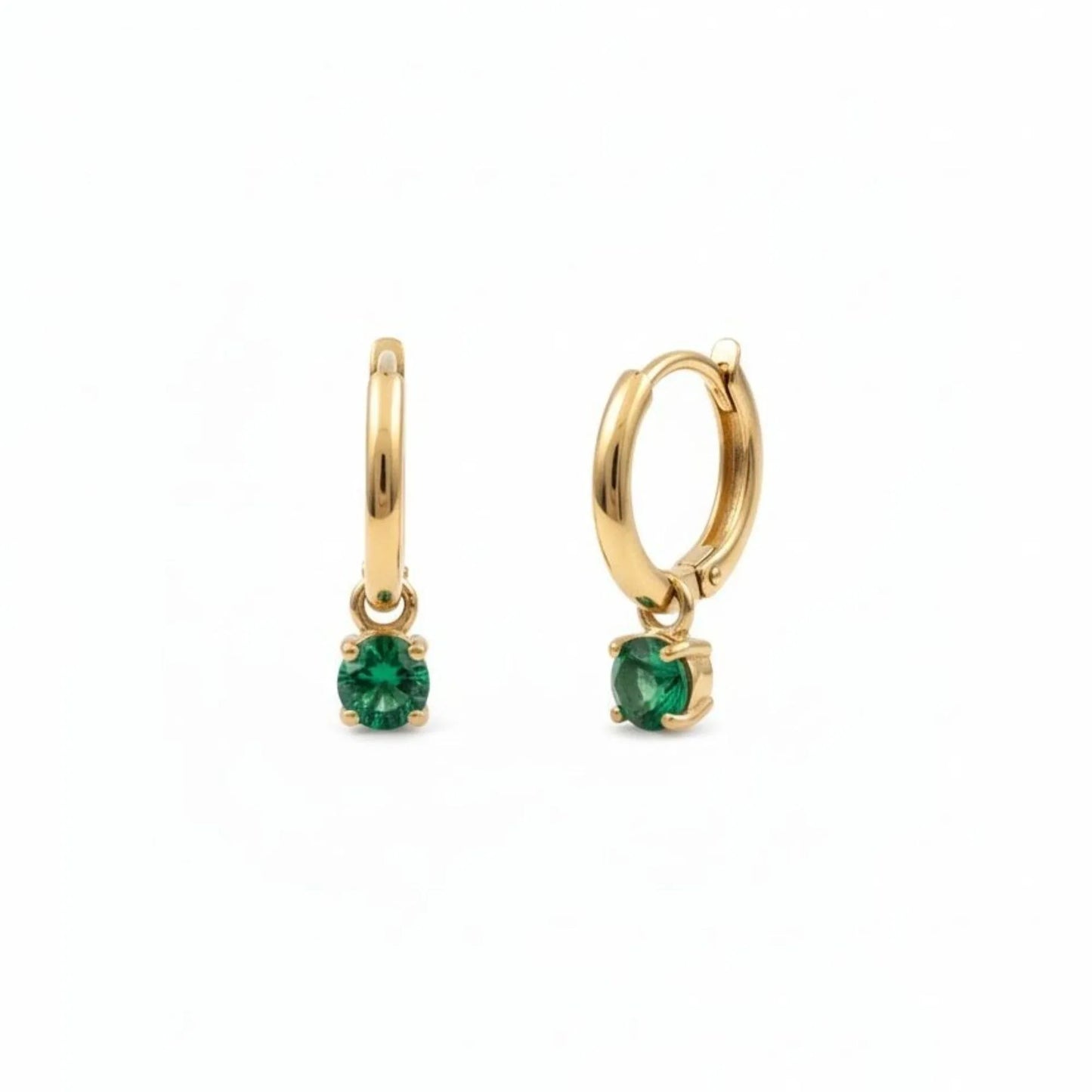 18K Gold Plated Green Zircon Petite Drop Hoop Earrings - RACHIVA