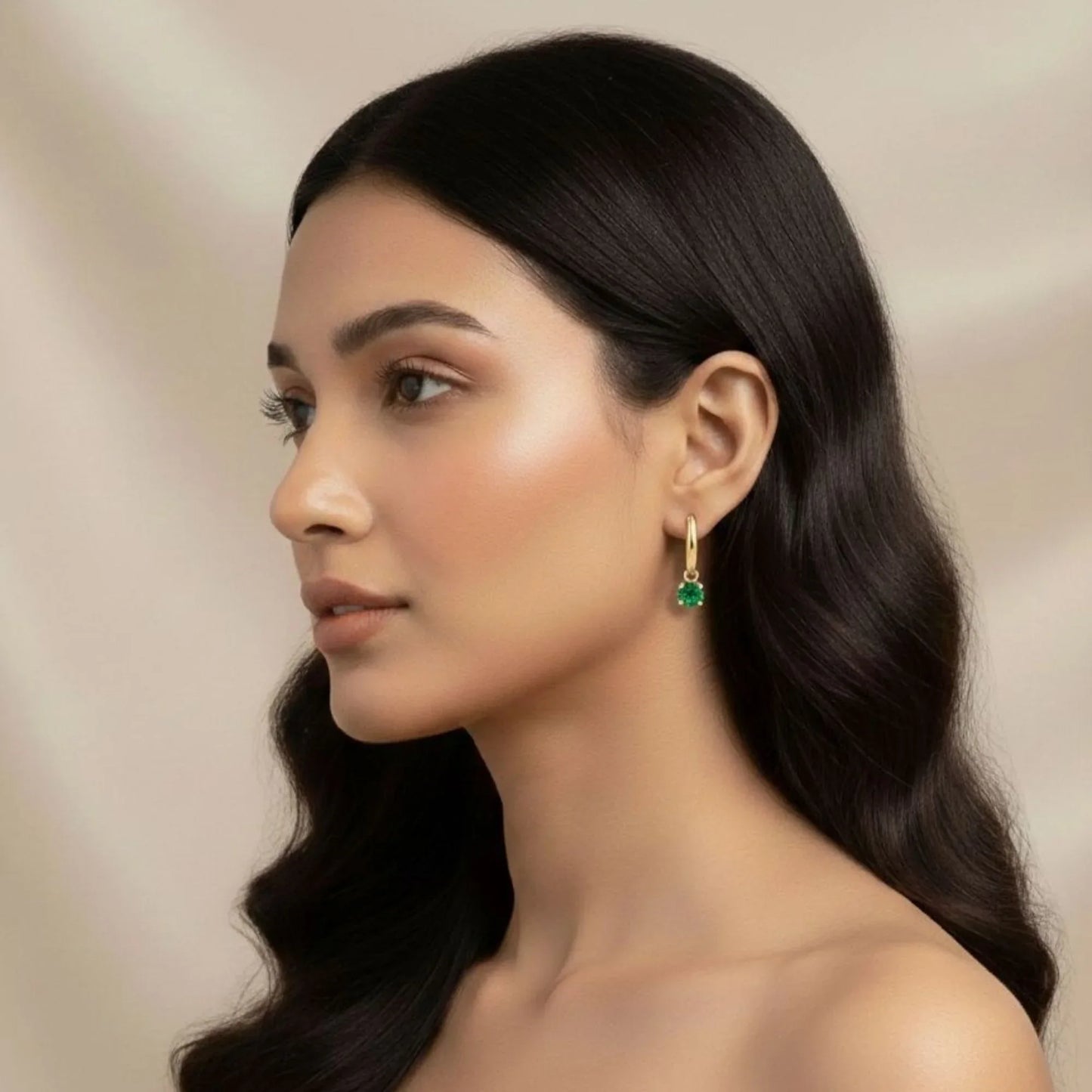 18K Gold Plated Green Zircon Petite Drop Hoop Earrings - RACHIVA