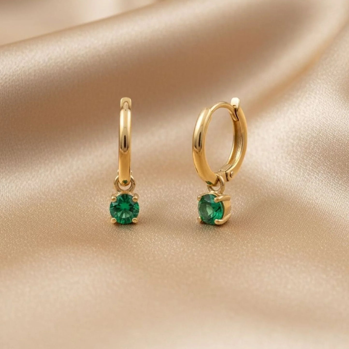 18K Gold Plated Green Zircon Petite Drop Hoop Earrings - RACHIVA
