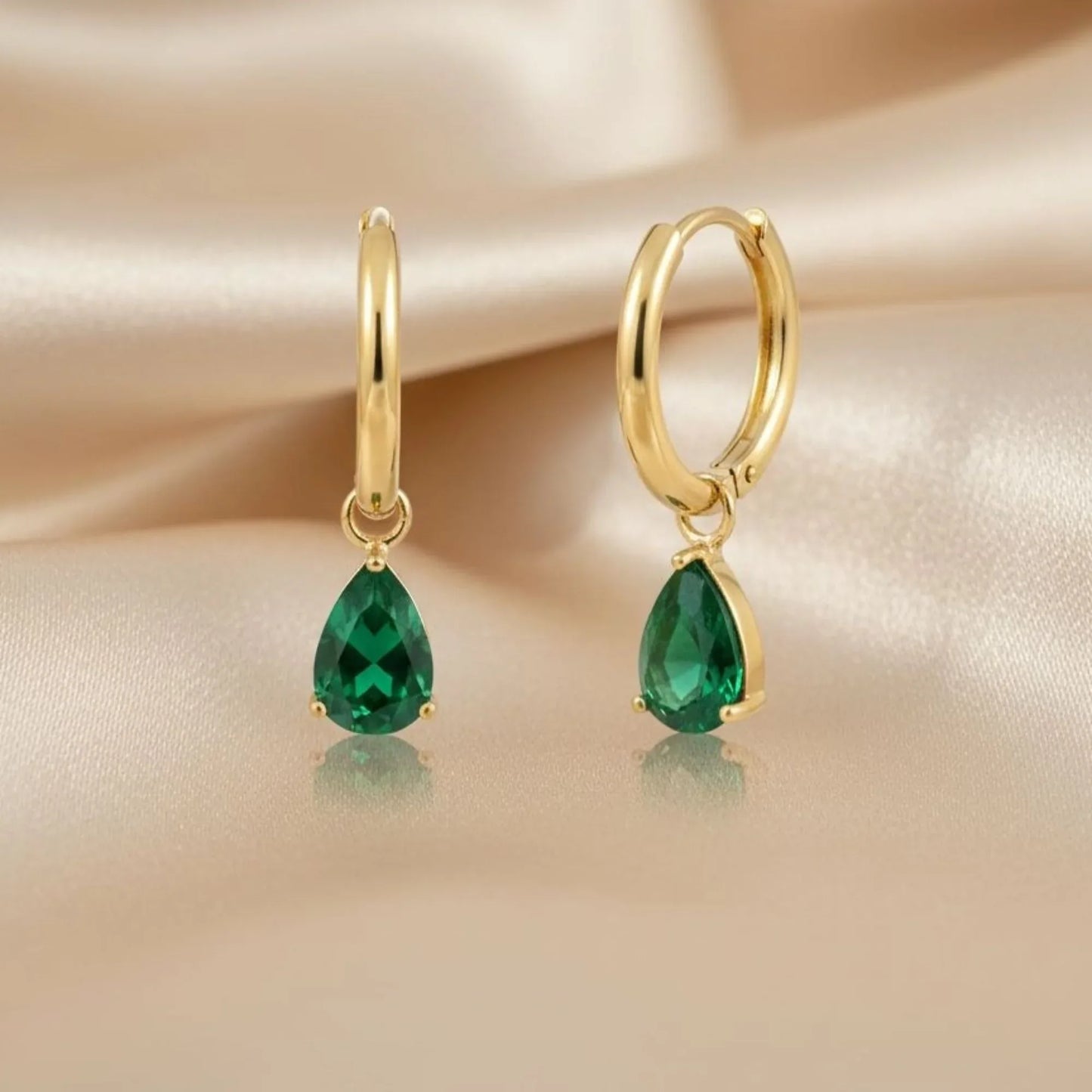 18K Gold Plated Green Zircon Pear Drop Hoop Earrings - RACHIVA
