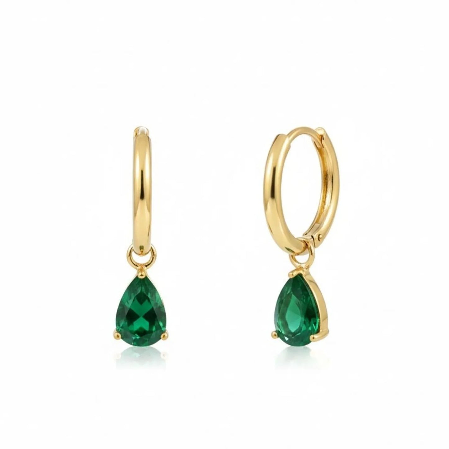 18K Gold Plated Green Zircon Pear Drop Hoop Earrings - RACHIVA