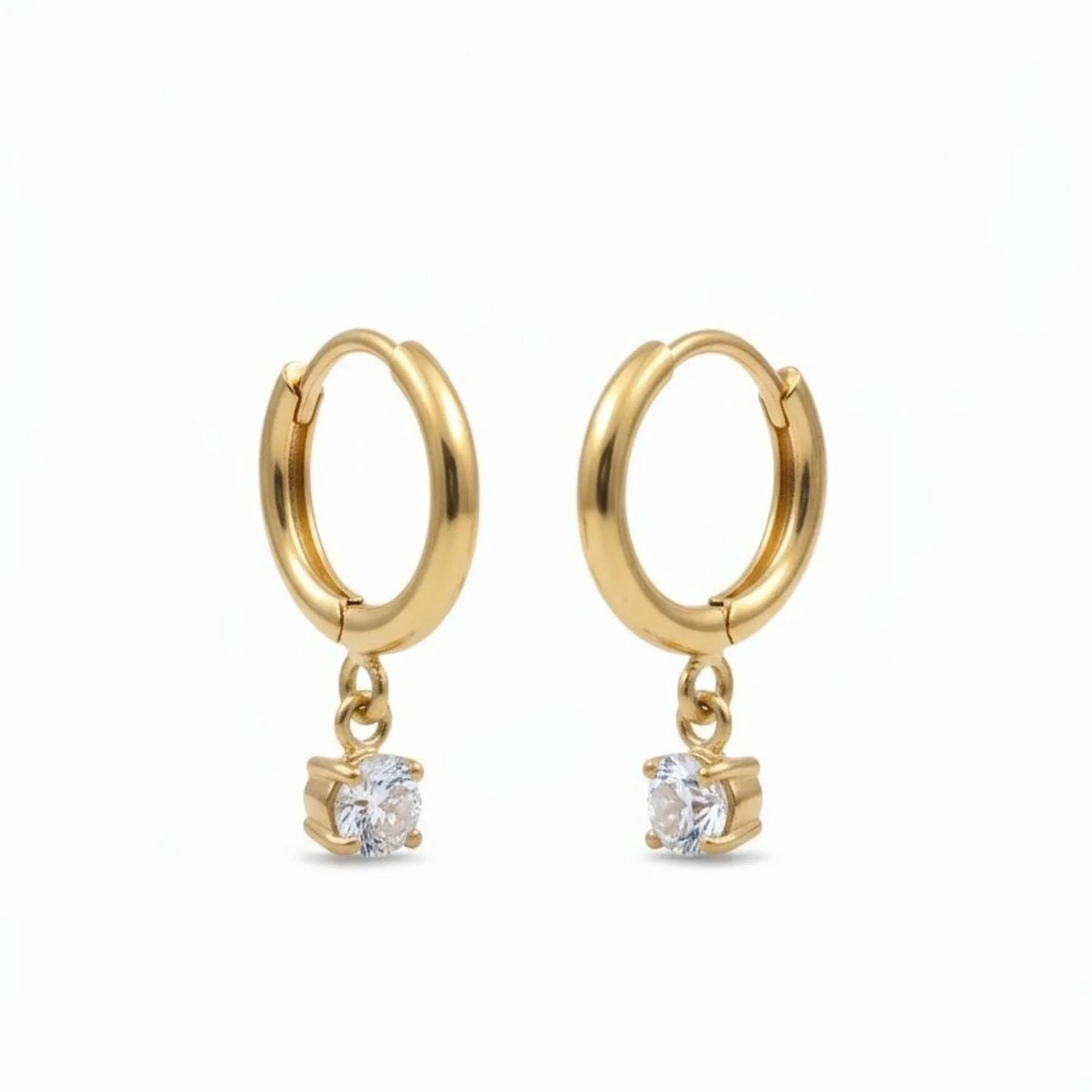 18K Gold Plated Clear Zircon Hoop Drop Earrings - RACHIVA