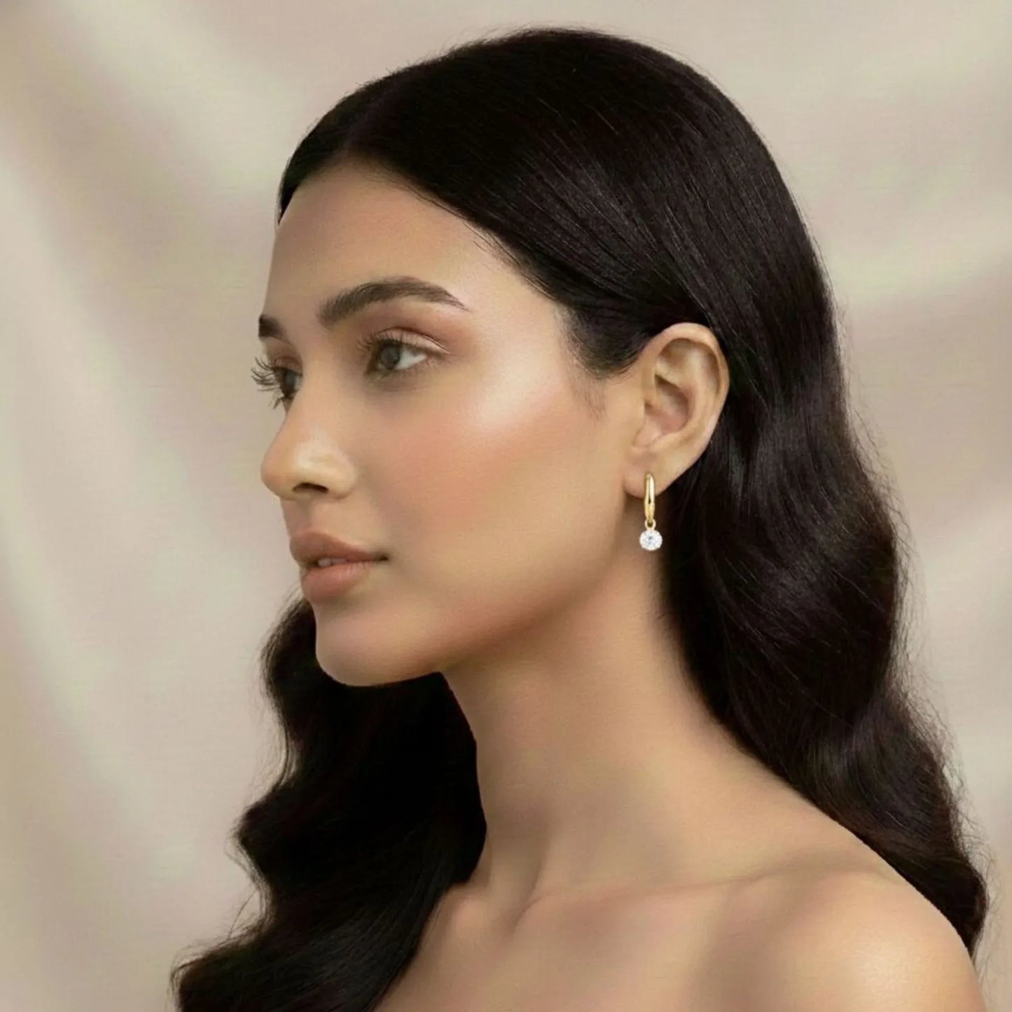 18K Gold Plated Clear Zircon Hoop Drop Earrings - RACHIVA