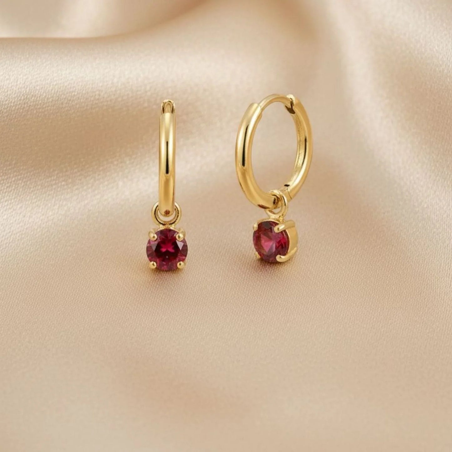 18K Gold Plated Red Zircon Hoop Drop Earrings - RACHIVA