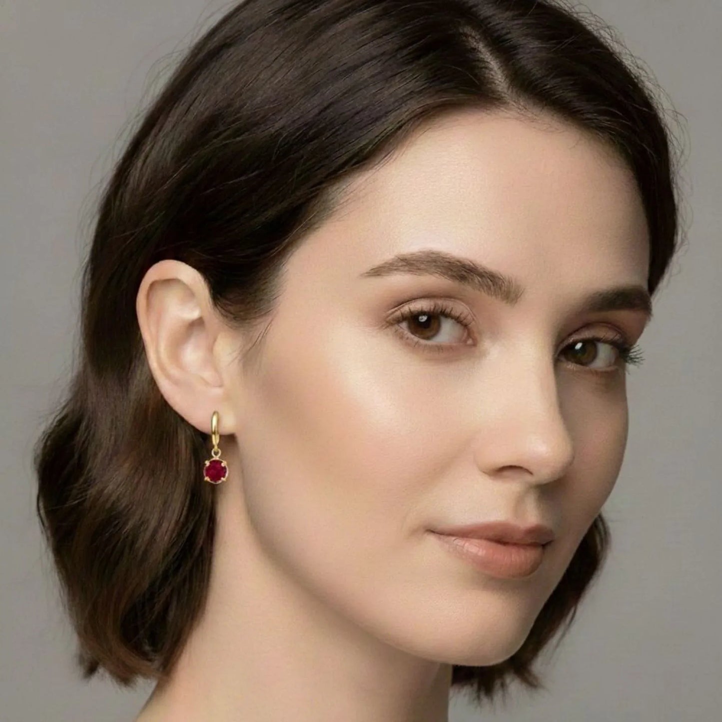 18K Gold Plated Red Zircon Hoop Drop Earrings - RACHIVA