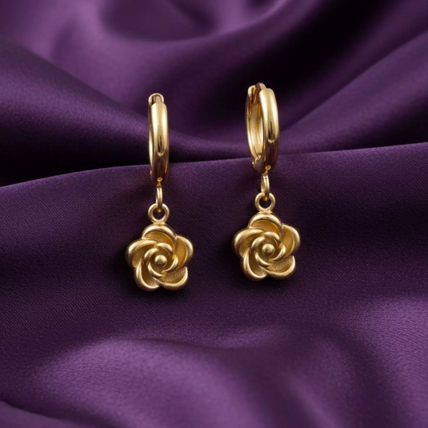 18K Gold Plated Rose Knot Hoop Drop Earrings - RACHIVA