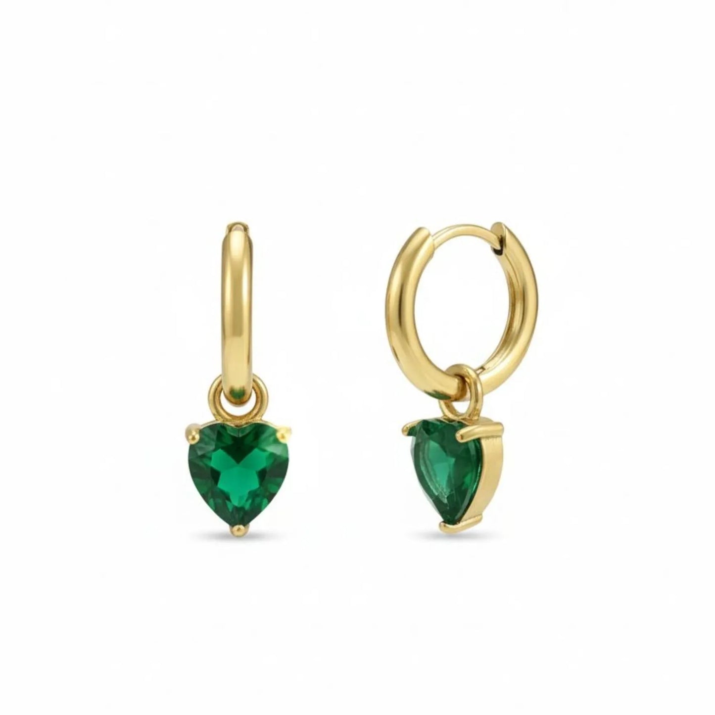 18K Gold Plated Green Heart Drop Hoop Earrings - RACHIVA
