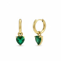 18K Gold Plated Green Heart Drop Hoop Earrings - RACHIVA