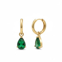 18K Gold Plated Green Teardrop Zircon Hoop Earrings - RACHIVA