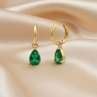 18K Gold Plated Green Teardrop Zircon Hoop Earrings - RACHIVA