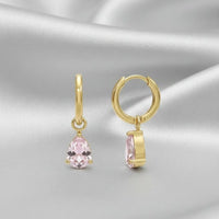 18K Gold Plated Pink Teardrop Zircon Hoop Earrings - RACHIVA